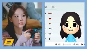 Twice Nayeon and her Nintendo avatar with bunny teeth