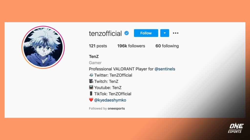 TenZ's Instagram account