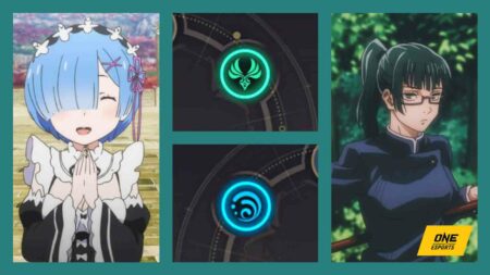 ONE Esports featured image compilation of Genshin Impact Anemo and Hydro symbols with Rem from Re:Zero and Zenin Maki from Jujutsu Kaisen