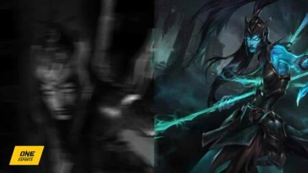 luciffe666's Kalista cosplay and official splash art of Kalista in ONE Esports featured image
