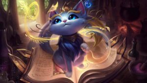 Yuumi, a support champion in League of Legends official wallpaper splashart