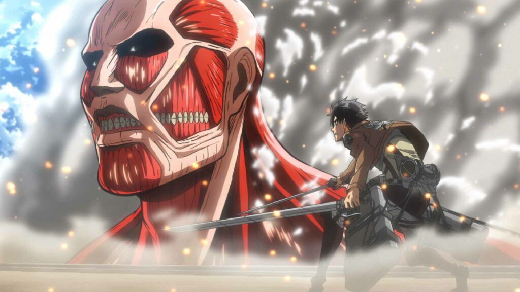 Eren Yeager and the Colossus Titan in Attack on Titan Season 1