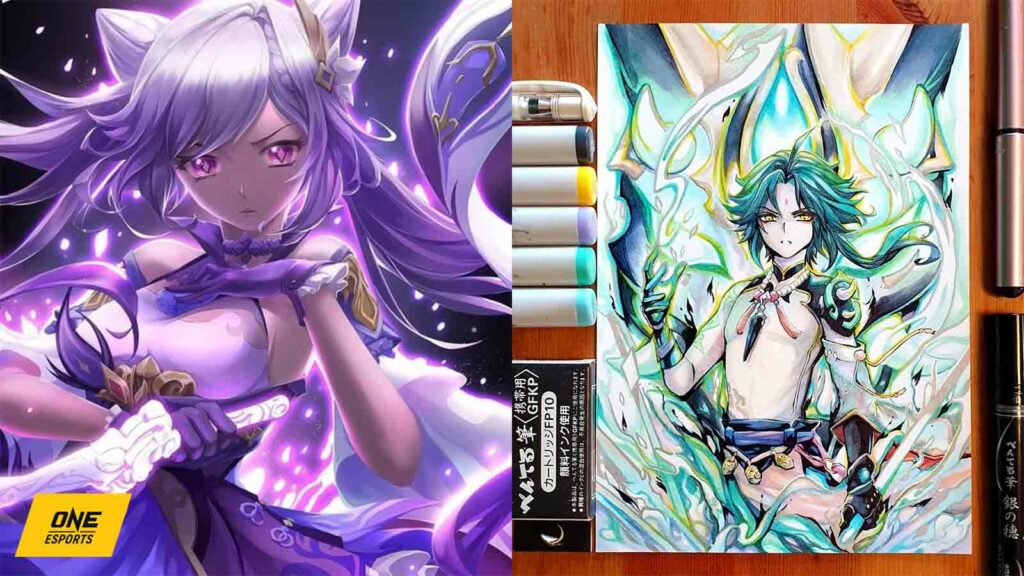 Fan art de Genshin Impact de Keqing y Xiao de la artista con sede en Singapur Rachta Lin