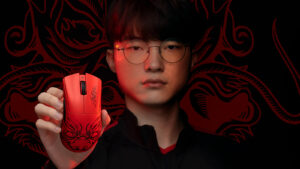 League of Legends T1 Faker holds Razer DeathAdder mouse designed by the GOAT himself