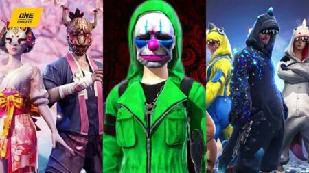 Rarest skins in Free Fire featuring Sakura Blossom, Green Criminal, and Galaxy Dino
