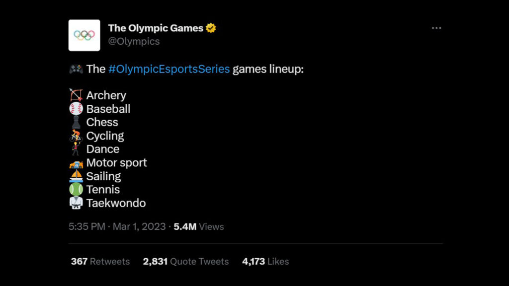 La programación de los nueve juegos de la serie Olympic Esports