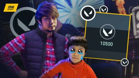 JessieVash and his son next to a Valorant microtransaction
