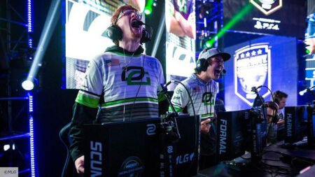 OpTic Scump and FormaL celebrate on stage during MLG CWL event