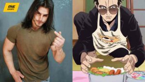 Cosplayer Taryn and Netflix's The Way of the Househusband's Tatsu looking at bento