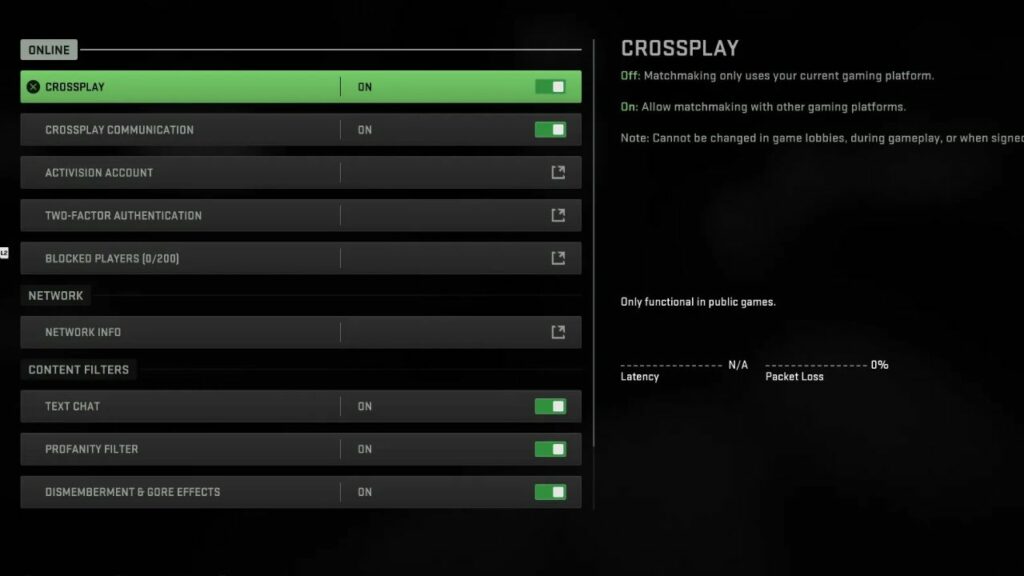 Deshabilitar Crossplay en Modern Warfare 2 en Xbox