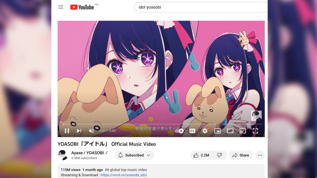 YOASOBI's Oshi no Ko Anime Opening 'Idol' Becomes Fastest Song in Japan to  Pass 300 Million Views on  - Crunchyroll News