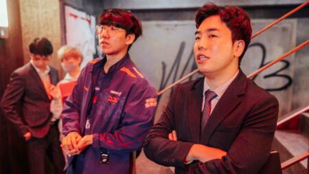 JD Gaming Ruler and head coach Homme backstage at MSI 2023
