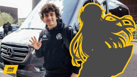 MAD Lions Carzzy at MSI 2023 with outline of Sword Art Online's Asuna