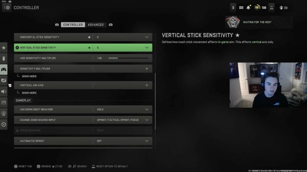 aBeZy revisa la configuración de su controlador para Modern Warfare 2
