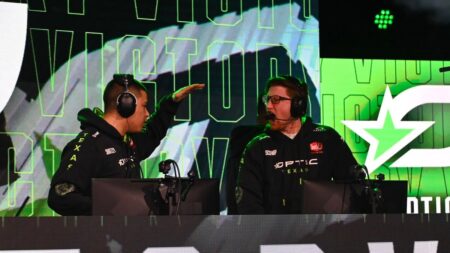 OpTic Texas celebrate on stage during Call of Duty League match