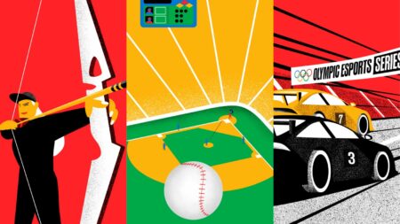 Olympics Esports Week 2023 archery, baseball, and racing images