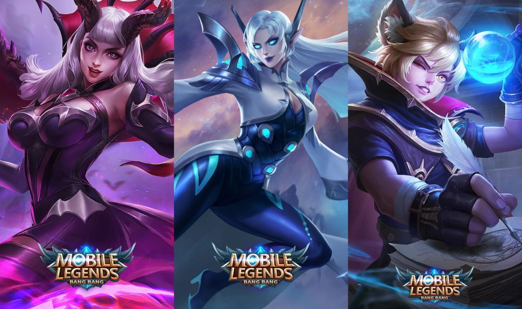 Mobile Legends: Bang Bang mage heroes Alice, Eudora, and Harith