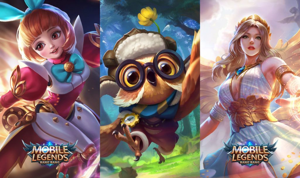 Mobile Legends: Bang Bang support heroes Angela, Diggie, and Rafaela