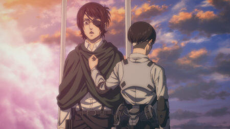 Attack on Titan characters Hange Zoe and Levi Ackerman in Final Season Part 3