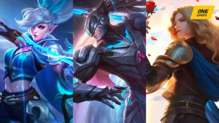Feature image of Mobile Legends hero guides of ONE Esports, which includes Mobile Legends heroes Miya, Alpha, and Lancelot