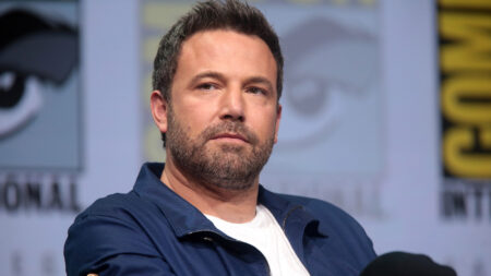 Ben Affleck speaking at the 2017 San Diego Comic Con International, for "Justice League", at the San Diego Convention Center in San Diego, California