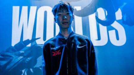 NEW YORK, NEW YORK - OCTOBER 14: Lou "Missing" Yunfeng of JD Gaming is seen at the League of Legends World Championship Groups Stage on October 14, 2022 in New York City.