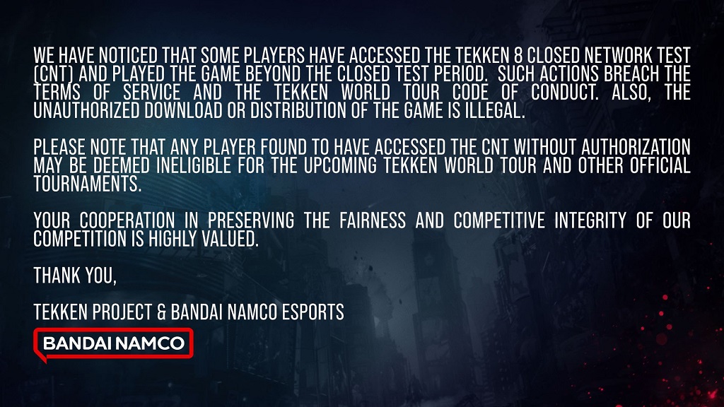 Bandai Namco Warns Tekken 8 Fans Against Playing Cracked Closed