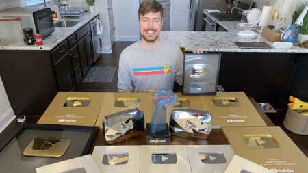 MrBeast's YouTube play buttons and achievements