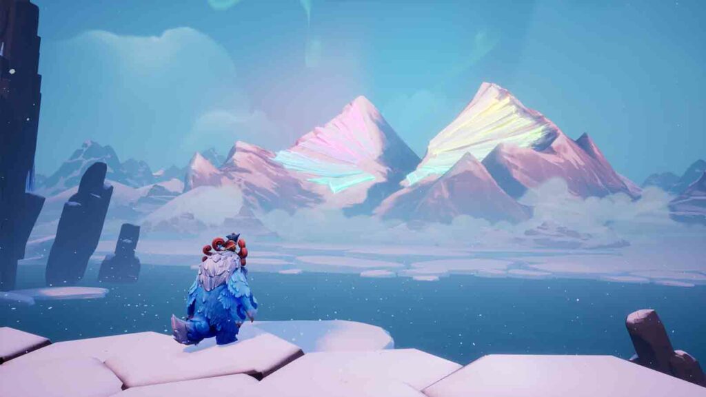 Captura de pantalla oficial de Song of Nunu que muestra a Nunu y Willump mirando Freljord