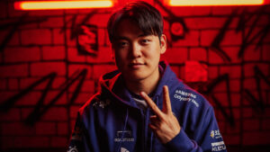 LONDON, ENGLAND - MAY 10: Lee "Gumayusi" Min-hyeong of T1 poses for a portrait at the League of Legends - Mid-Season Invitational Bracket Stage on May 10 2023 in London, England.