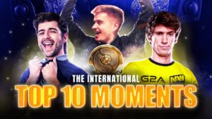 Dota 2 top 10 The International plays through the years thumbnail featuring Dendi, N0tail, and Dendi