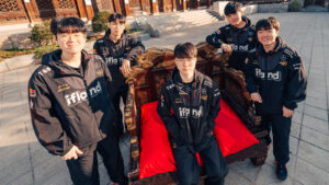 T1 almost lost their first game at Worlds 2023, then Gumayusi changed the outcome -- offscreen SEOUL, SOUTH KOREA - OCTOBER 16: T1 at the League of Legends World Championship 2023 Swiss Features Day on October 16, 2023 in Seoul, South Korea.
