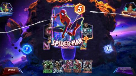 Spider-Man card in Marvel Snap being played in-game