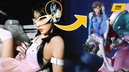 Le Sserafim Sakura Miyawaki wearing the Gentle Monster x Overwatch 2 glasses and headset collaboration