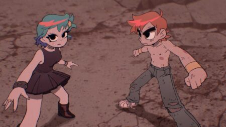 Scott and Ramona in the Scott Pilgrim Takes Off ending