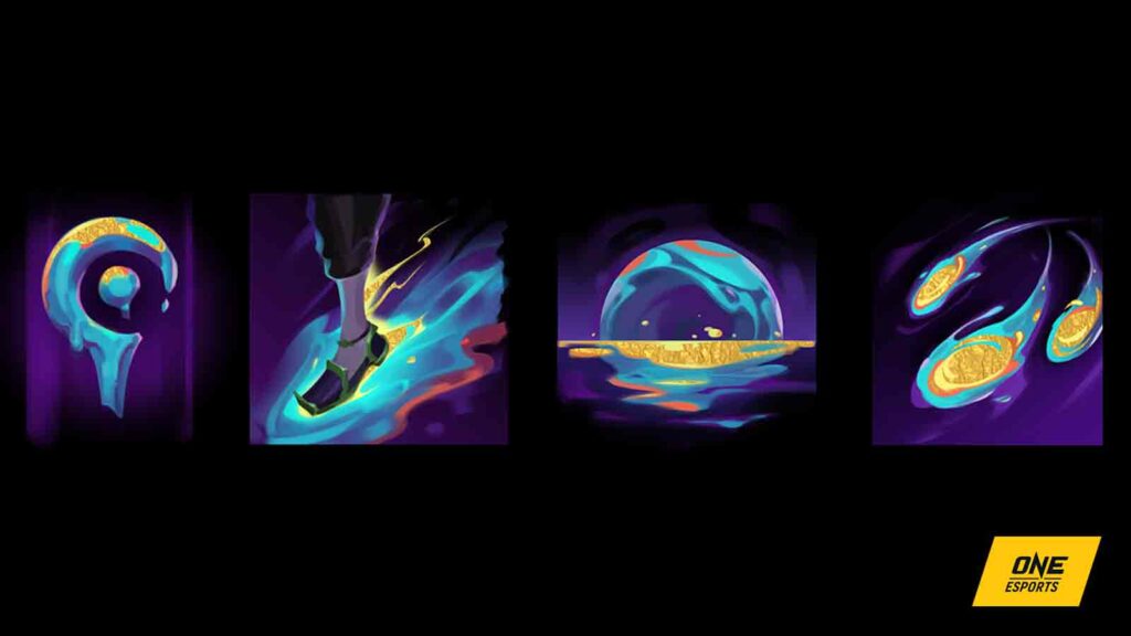 Ícones de habilidade do tema Hwei: Serenidade - Fluxo transitório, conjunto de reflexos, luzes emocionantes