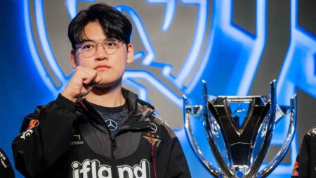Lee "Gumayusi" Min-hyeong of T1 poses at the League of Legends World Championship 2023 Media Day on November 15, 2023 in Seoul, South Korea