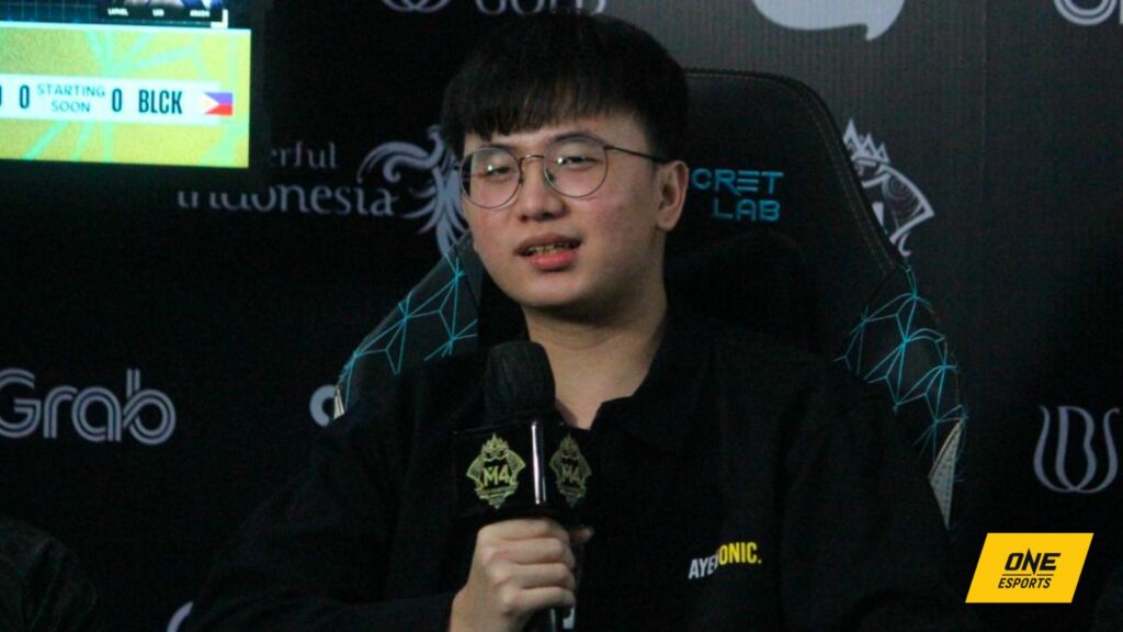 ONIC Esports player Calvin "CW" Winata answering questions during a post-game press conference at the M4 World Championship