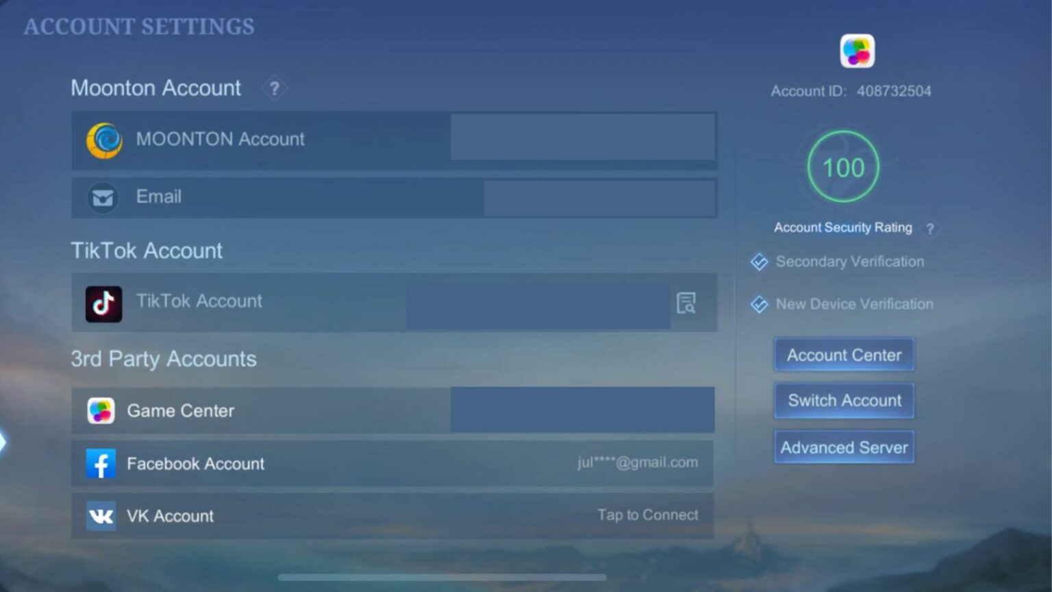 how to log out and create a new account in mobile legends