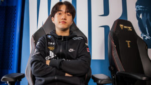 T1 Keria (Ryu "Keria" Min-seok) of T1 is seen backstage at the League of Legends World Championship Semifinals on October 29, 2022 in Atlanta, GA.