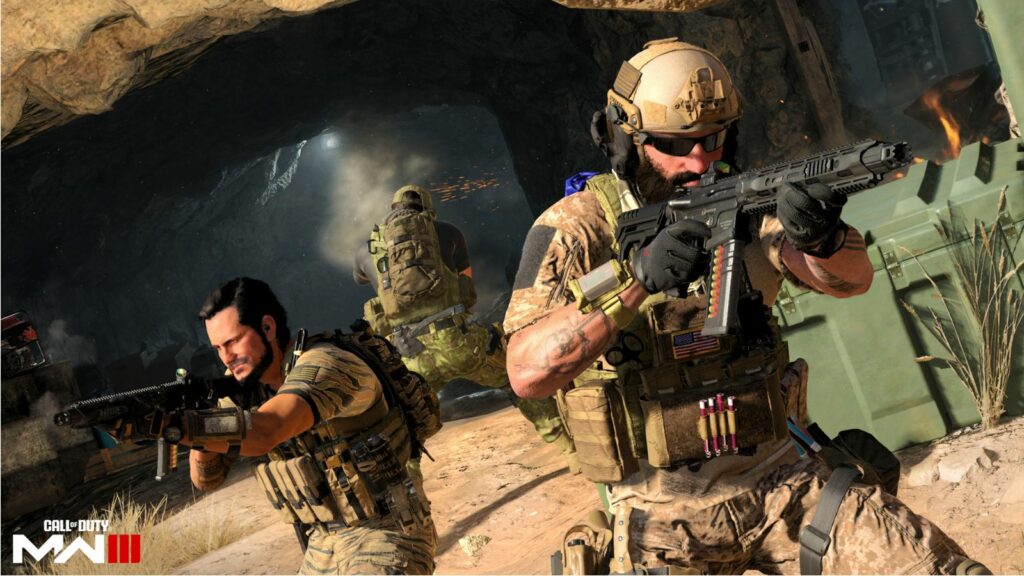Imagen recargada de Call of Duty Modern Warfare 3 Temporada 1 que muestra a tres operadores en un tiroteo