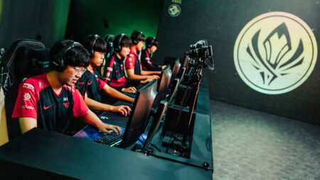 T1 competes at the League of Legends - Mid-Season Invitational Groups Stage on May 12, 2022 in Busan, South Korea.