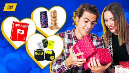 Amazon Valentine's Day games for adults featuring Couples Jenga, Red Flags, and Bold Card Game