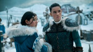 Avatar live action ending main characters Katara (Kiawentiio Tarbell) and Sokka (Ian Ousley)