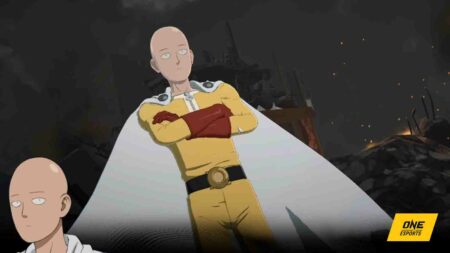 Saitama with arms crossed and folded in One Punch Man World opening sequence