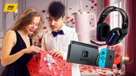 Valentine's Day gifts for her such as a Hydro Flask tumbler, Nintendo Switch, and Logitech G733 LIGHTSPEED headset