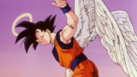Goku with angel wings in the Dragon Ball Z ending theme