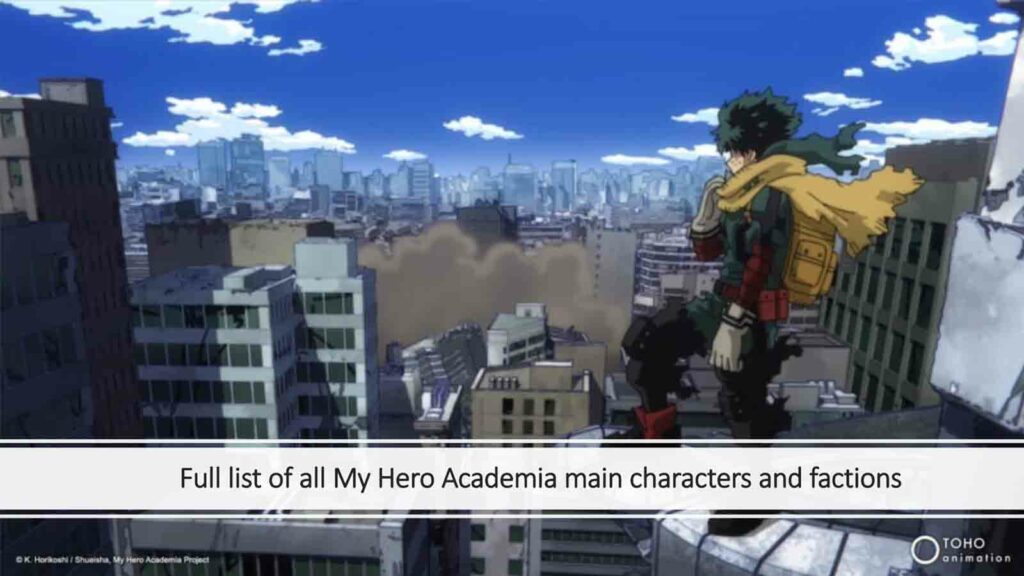 Izuku Midoriya se encuentra en la azotea con vistas a la ciudad en ONE Esports, imagen destacada del artículo "Lista completa de todos los personajes principales de My Hero Academia y sus facciones"