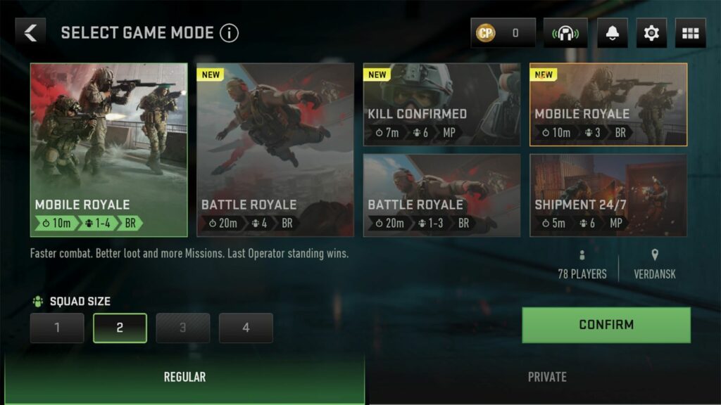 Modos de juego en Warzone Mobile