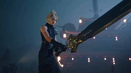 Cloud's fighting stance in Final Fantasy 7 Rebirth